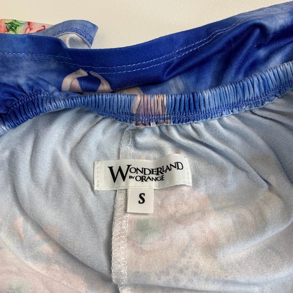 WONDERLAND by ORANGE Off the Shoulder‎ Flounce Cow Skulls Blue  Dress S - Picture 7 of 9